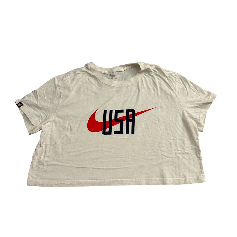 Nike USA Crop Top Women Large White Excellent Short Sleeve Graphic Tee Boxy Fit